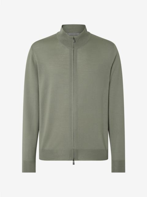 Green full-zip pure merino wool sweatshirt