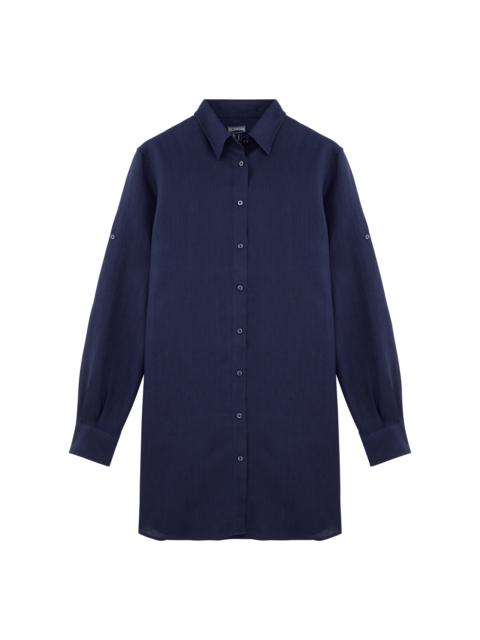 Women Linen Shirt Dress Solid