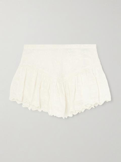 Zoelia Embroidered Scalloped Cotton And Silk-blend Mini Skirt