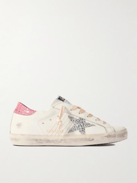 Super-star Distressed Glittered Leather Sneakers