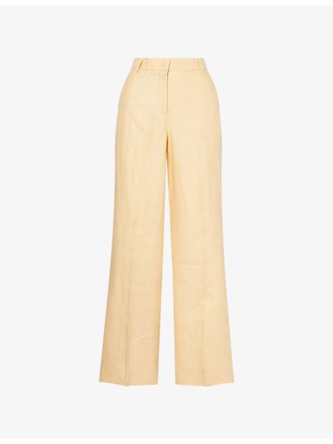 Straight-Leg Mid-Rise Linen Trousers