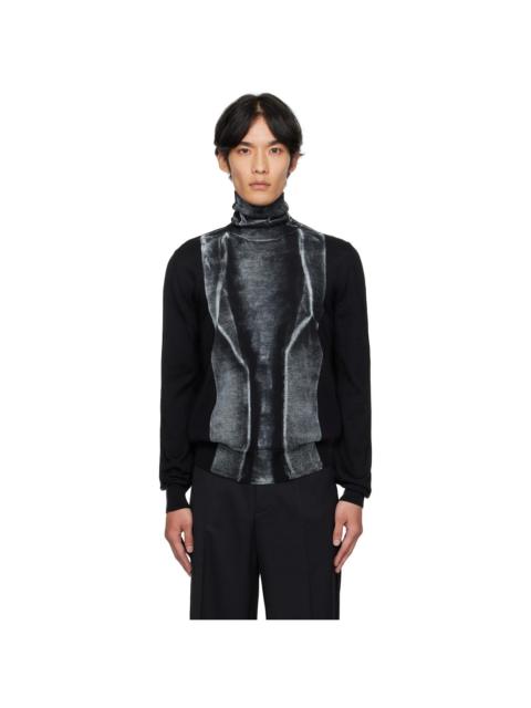 Black Folded Printed 14 Gauge Sweater