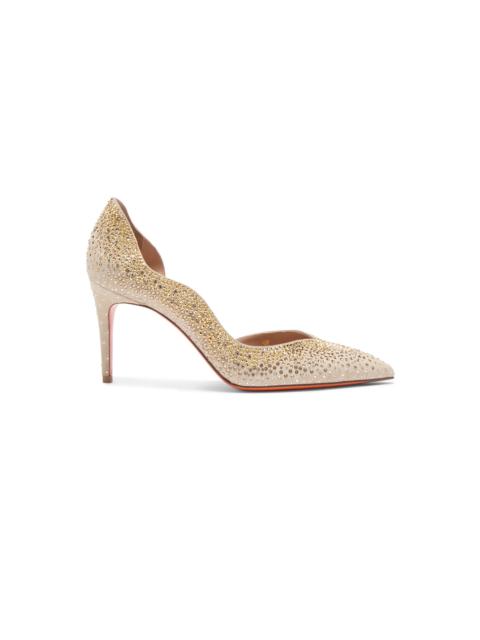 Women's beige suede and strass high-heel pump