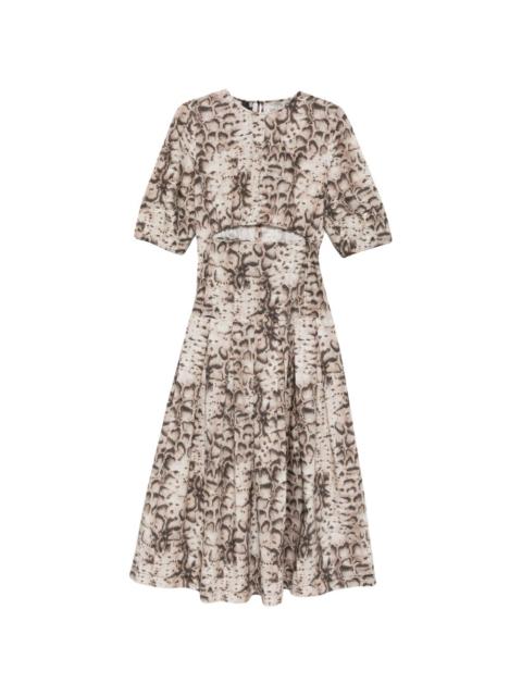 cutout animal-print midi dress