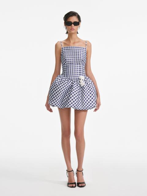 Navy Gingham Taffeta Mini Dress