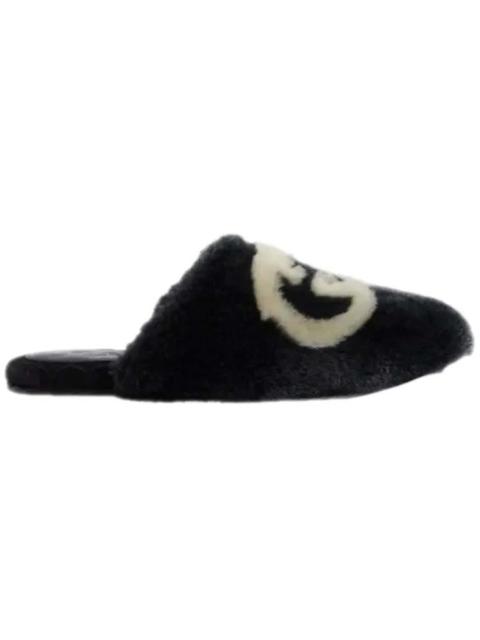 Gucci Interlocking G Faux-Fur Slippers Black White (Women's)