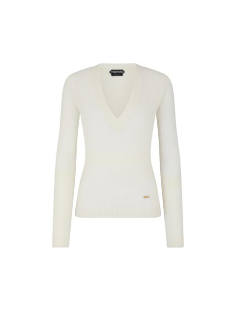 SEAMLESS CASHMERE SILK KNIT V-NECK TOP