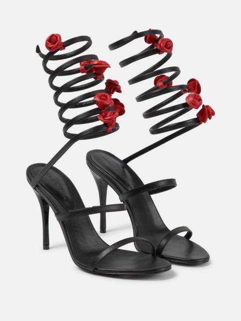 Floral-appliqué satin sandals