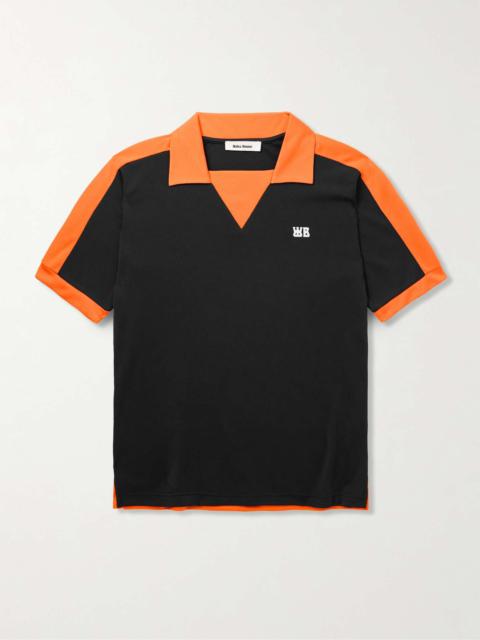 Slim-Fit Logo-Appliquéd Two-Tone Tech-Jersey Polo Shirt