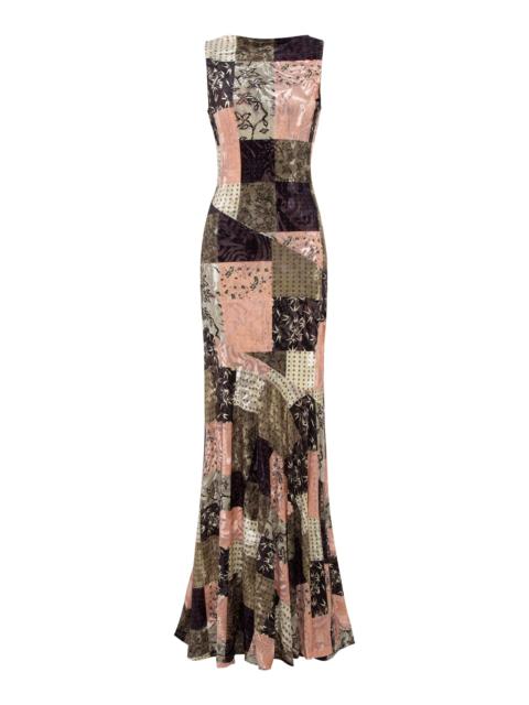 Fens Patchwork Velvet Maxi Dress multi