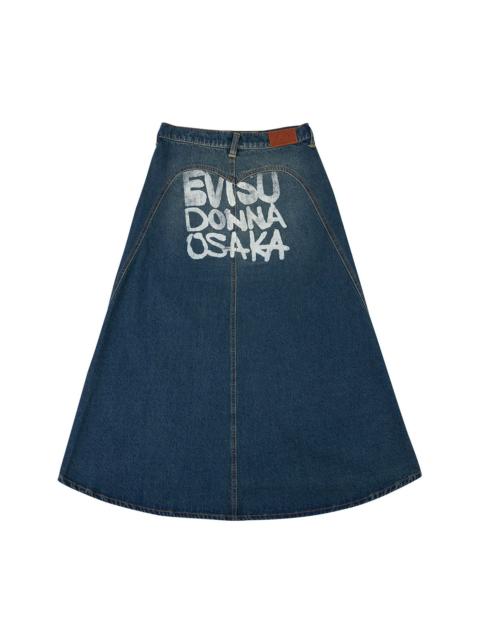 Slogan Print Fashion Fit Washed Denim A-line Skirt