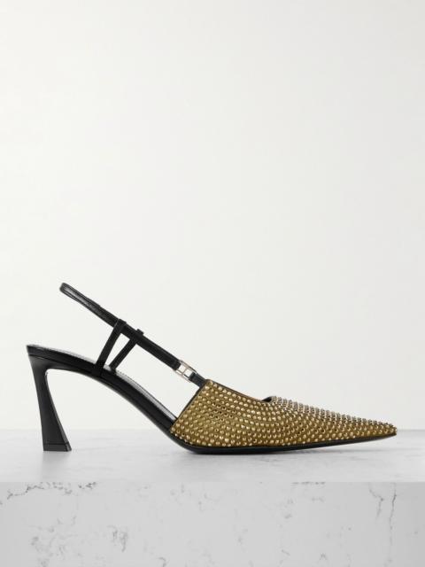 Andree crystal-embellished satin and leather slingback pumps Green