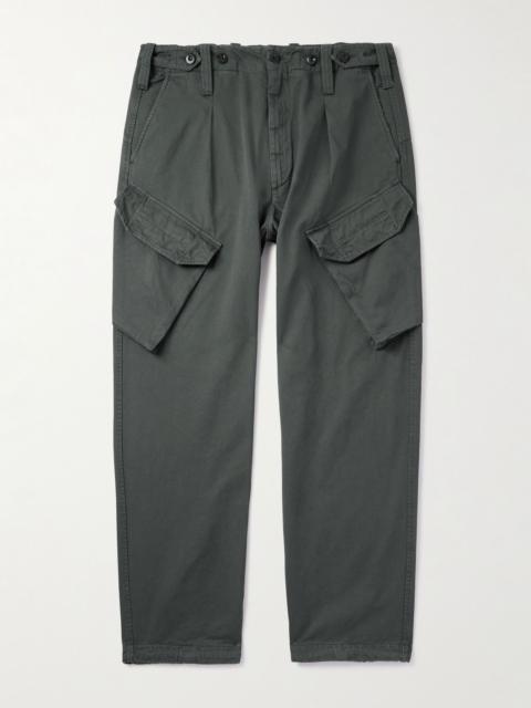 Wide-Leg Pleated Cotton-Gabardine Cargo Trousers Gray