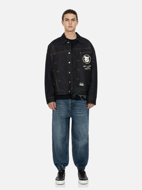 NINJA GODHEAD PRINT LOOSE FIT DECONSTRUCTIVE DENIM JACKET