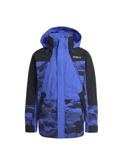 adidas originals Colorblock Printing Sports hooded down Jacket Blue H13578