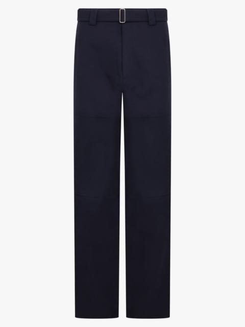 BELTED DOUBLE KNEE STRAIGHT PANT | NAVY