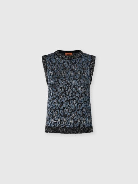 Animal-Jacquard Knit Crewneck Top