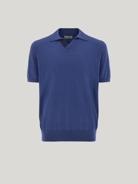 AIR FORCE BLUE POLO SHIRT IN COTTON MODAL WITH LEATHER DETAILS