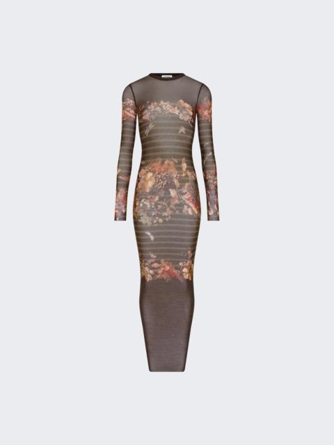 Long Mesh Dress Marinière Grape Print