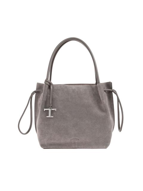 drawstring suede tote bag