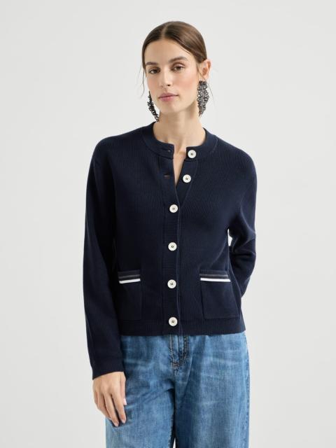 Cotton ribbed cardigan with shiny pocket details