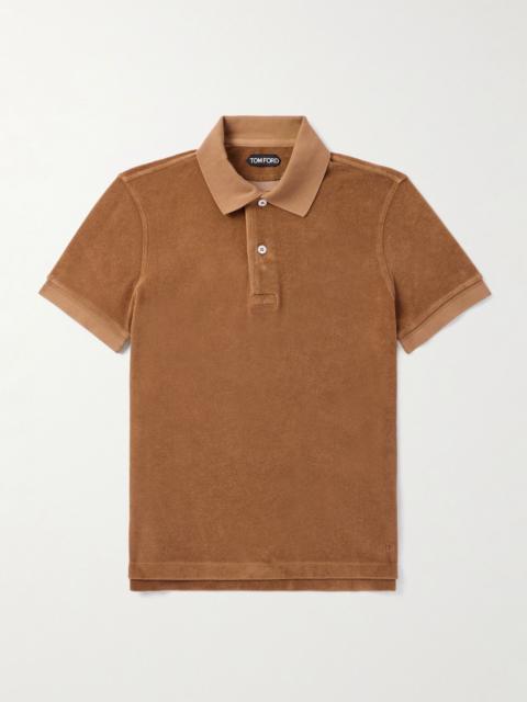Slim-Fit Cotton-Blend Terry Polo Shirt Brown