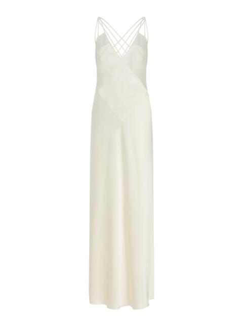 Melania Open-Back Satin Maxi Slip Dress ivory