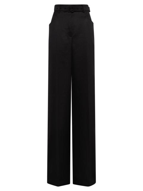 Norman Wide-leg Pant in Black Textured Linen Slub