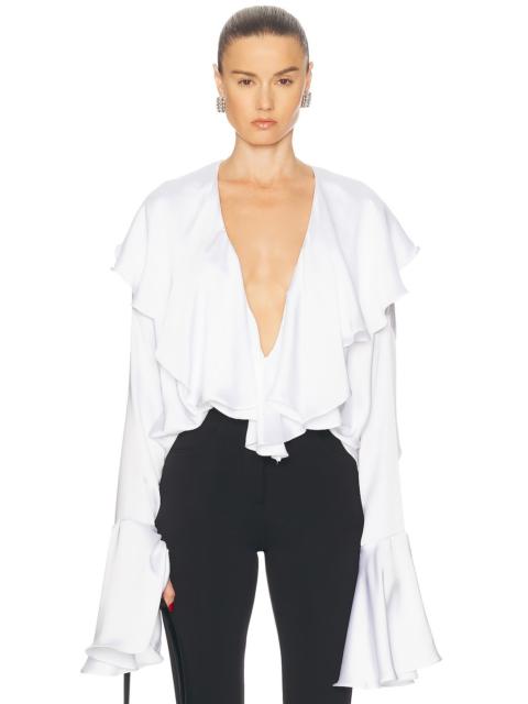 Long Sleeve Deep V Ruffle Bodysuit