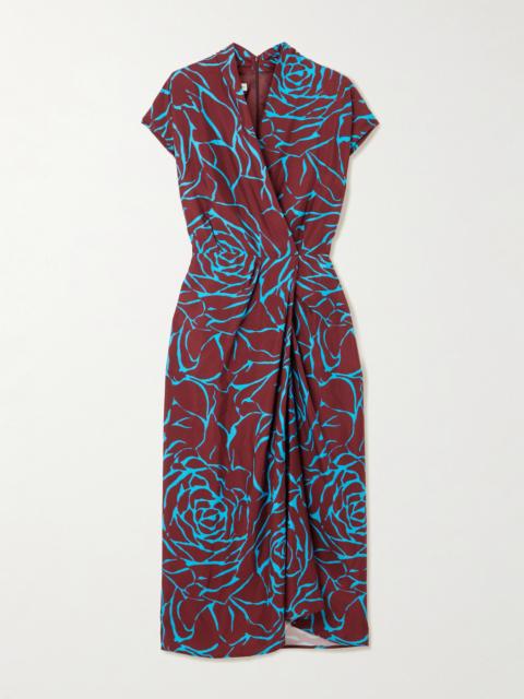 Wrap-effect Floral-print Satin Midi Dress