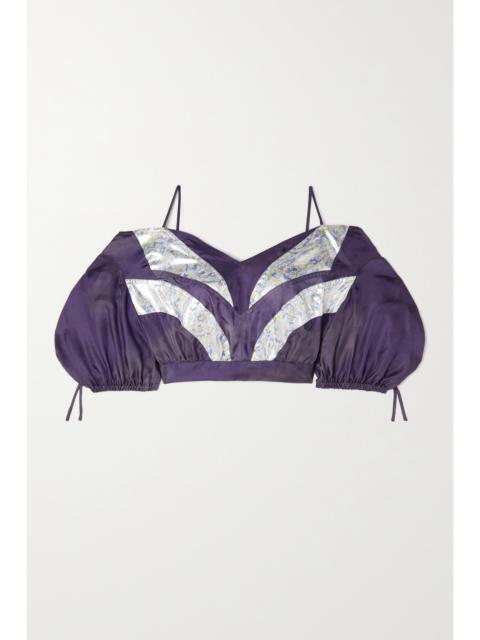 Berit Cold-shoulder Cropped Paneled Satin Top