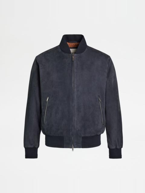 BRERA BOMBER JACKET IN PASHMY SUEDE - BLUE