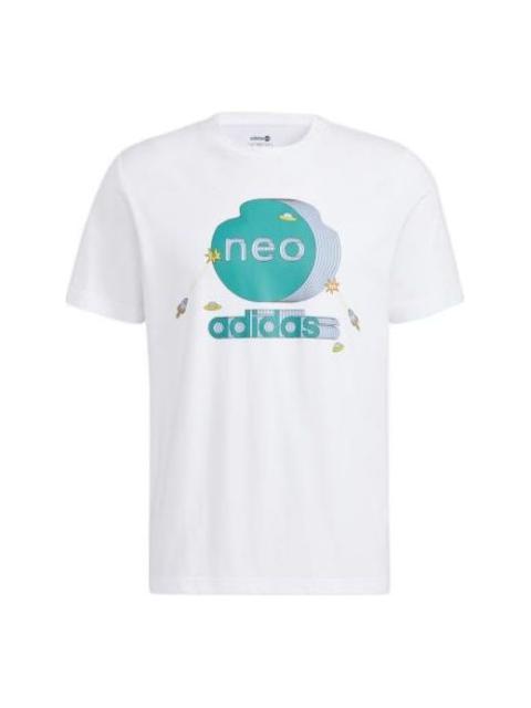 adidas neo Sw Arc Contrasting Colors Logo Pattern Round Neck Short Sleeve White HC9694