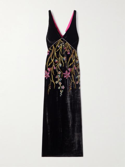 Zaffiro Embroidered Crystal-embellished Velvet Midi Dress