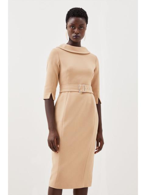 Tailored Structured Crepe Roll Neck Pencil Midi Dress