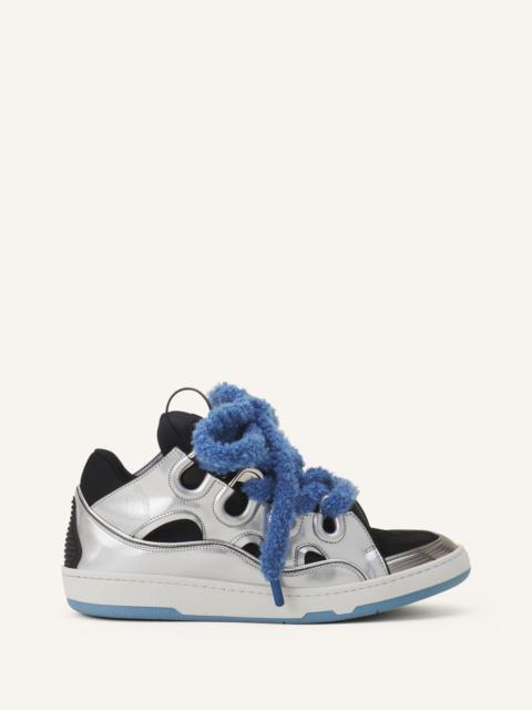 CURB METALLIC LEATHER SNEAKERS WITH MESH LACES