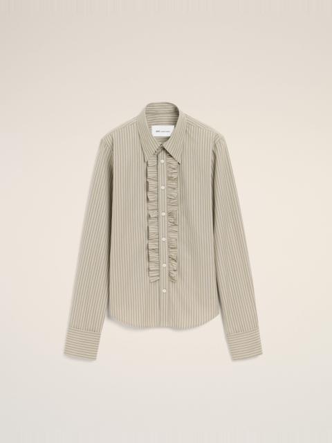 BEIGE COTTON LONG SLEEVE RUFFLED ADJUSTED SHIRT