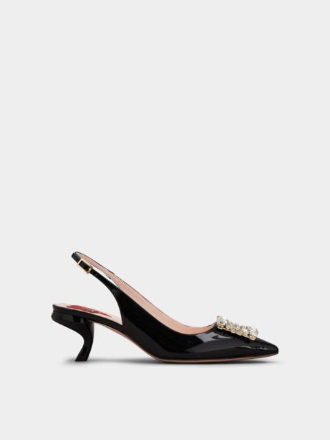 Virgule Strass Buckle Slingback Pumps in Patent Leather