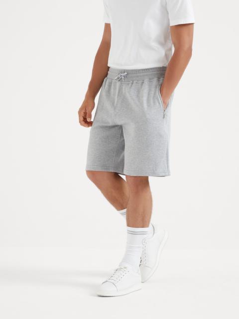 Cotton, cashmere and silk French terry double cloth Bermuda shorts