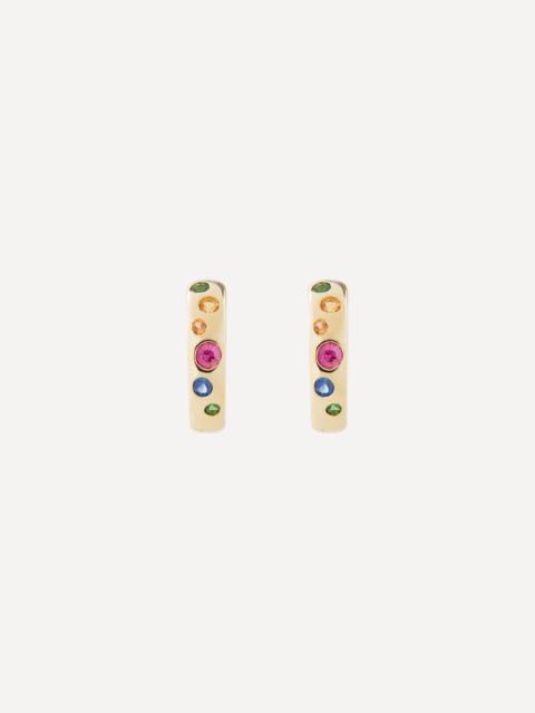 14ct Gold Rainbow Sapphire Sprinkle Hoop Earrings