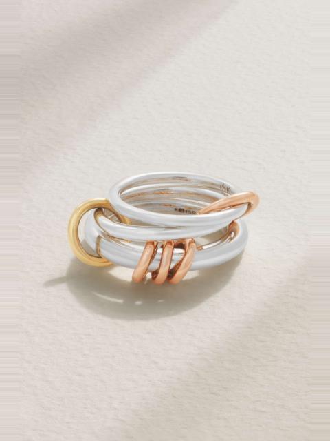 Orion set of three sterling silver and 18-karat yellow and rose gold rings