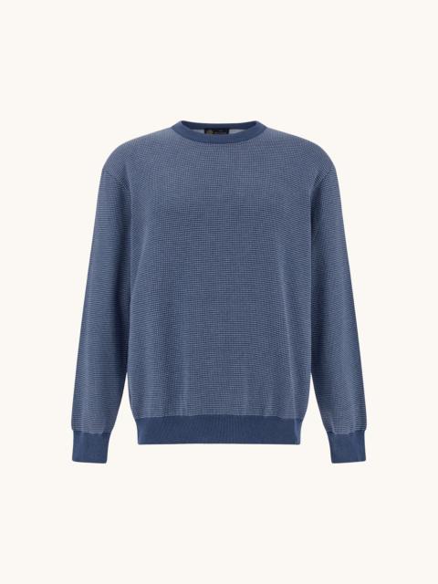 CREW‑NECK SWEATER IN SILK AND COTTON WITH AQUALEATHER SUEDE DETAILS