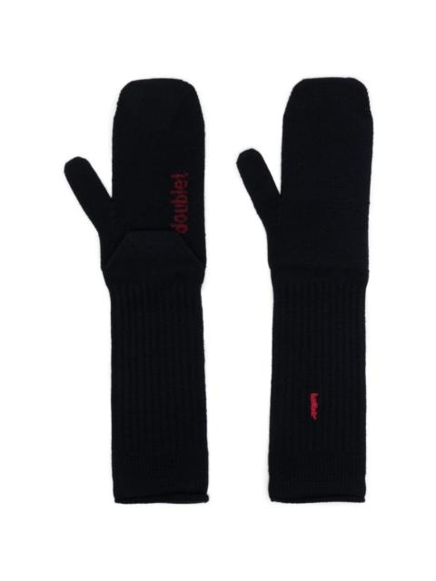 logo-embroidered ribbed-knit gloves