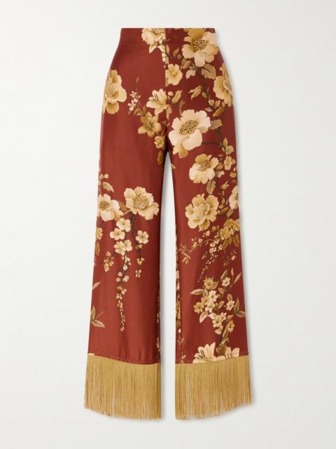 Haven Fringed Floral-print Silk-twill Pants