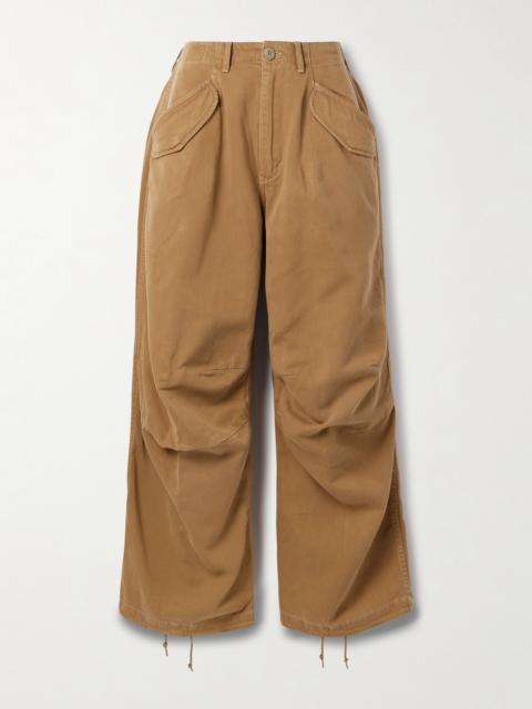 Gathered Cotton-twill Straight-leg Pants