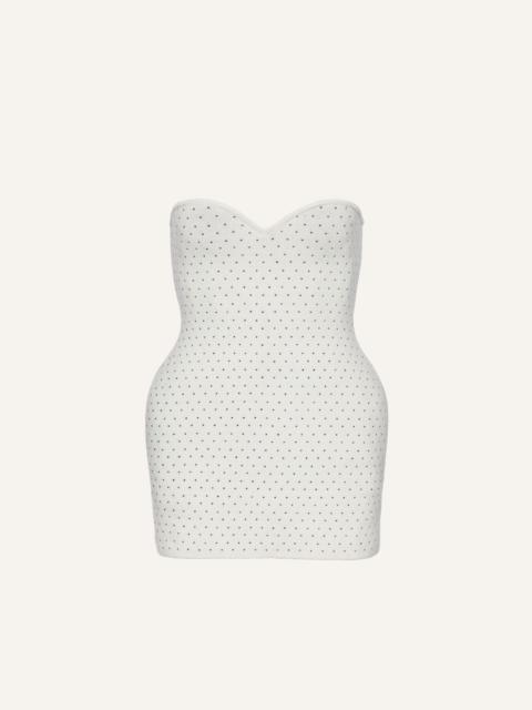 Strapless wool mini dress in cream dots