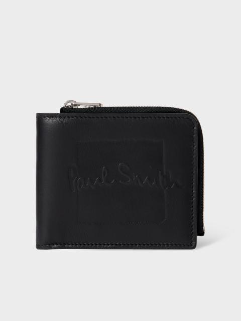 Black Embossed Logo Zip Wallet