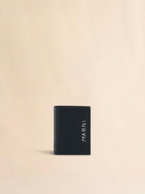 BLACK LEATHER BIFOLD WALLET WITH MARNI MENDING