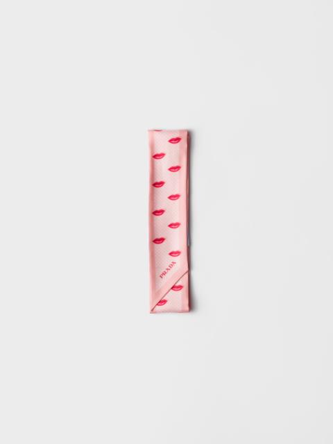 Printed silk twill skinny scarf