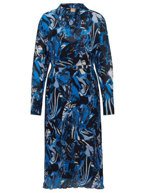 SEASONAL-PRINT DRESS WITH BELT AND V NECKLINE